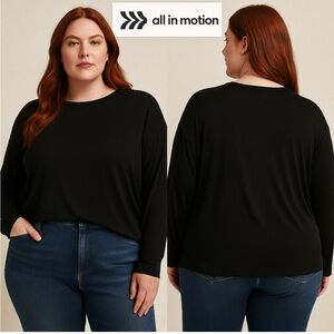 All in Motion Black Ribbed Long Sleeve Performance Top Size Large